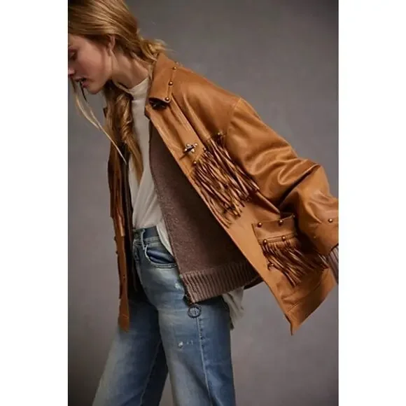 We The Free Knox Vegan leather brown fringe jacket size small - Picture 3 of 9